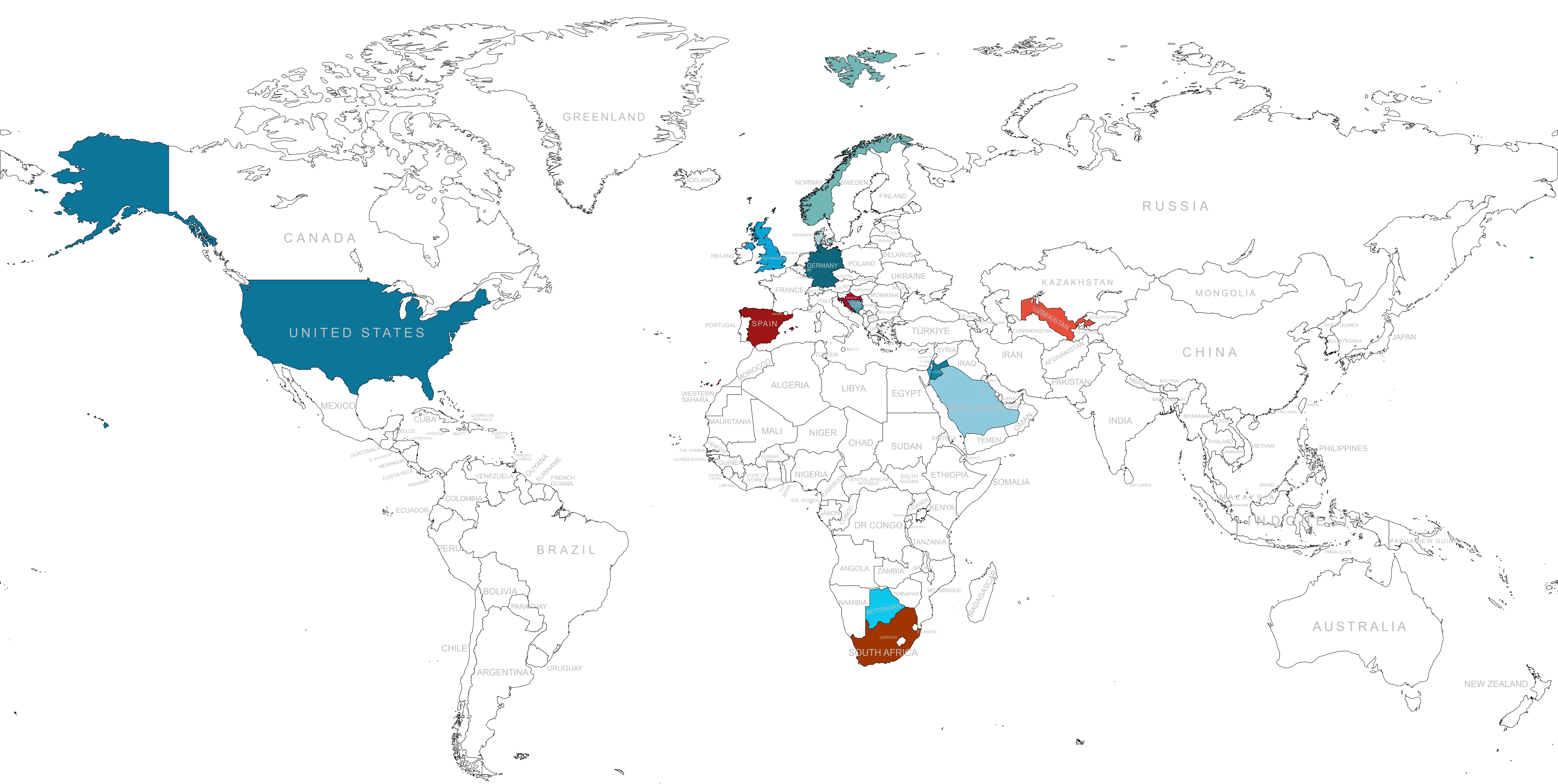 World Map with Destinations